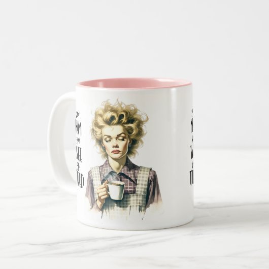 レトロシック：ヴィンテージおもしろい引用文50s女性ユーモア ツートーンマグカップ (正面左)