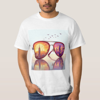 レトロシティスカイラインサングラスデザイン Tシャツ