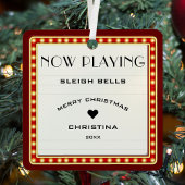 レトロシネマシアターマーキーサインレッドクリスマス メタルオーナメント