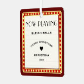 レトロシネマシアターマーキーサインレッドクリスマス メタルオーナメント (正面左)