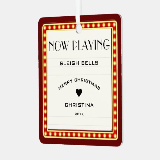 レトロシネマシアターマーキーサインレッドクリスマス メタルオーナメント (正面左)