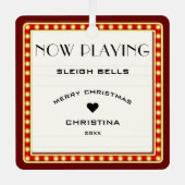 レトロシネマシアターマーキーサインレッドクリスマス メタルオーナメント (正面)