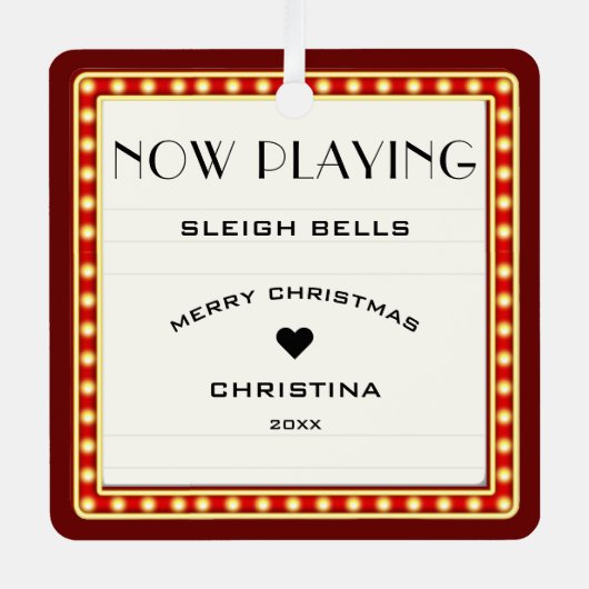 レトロシネマシアターマーキーサインレッドクリスマス メタルオーナメント (正面)