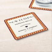 レトロシネマシアターマーキーサインレッド結婚 スクエアペーパーコースター (アングル)