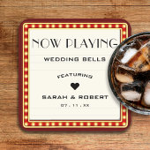 レトロシネマシアターマーキーサインレッド結婚 スクエアペーパーコースター