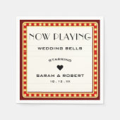 レトロシネマシアターマーキーサインレッド結婚 スタンダードカクテルナプキン (正面)