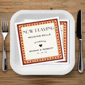 レトロシネマシアターマーキーサインレッド結婚 スタンダードカクテルナプキン