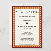 レトロシネマシアターマーキーサインレッド結婚 招待状 (正面)