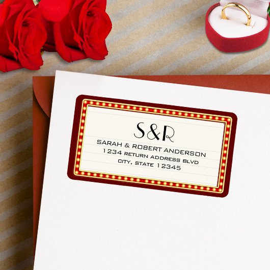 レトロシネマシアターマーキー結婚サインの住所 ラベル
