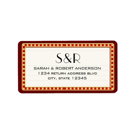 レトロシネマシアターマーキー結婚サインの住所 ラベル (正面)