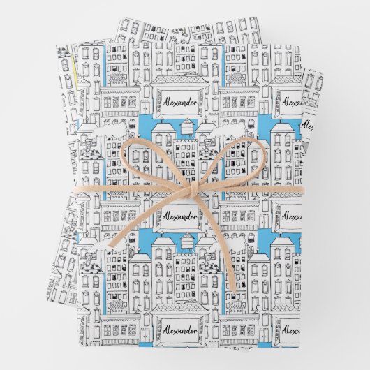 レトロシパーソナライズされたティ建物かわいいハンドドロー ラッピングペーパーシート (インサイチュ)