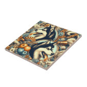 レトロシベリアハスキーイラストレーション タイル (側面)