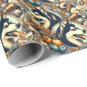 レトロシベリアハスキーイラストレーション ラッピングペーパー (ロールコーナー)