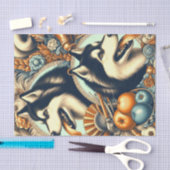 レトロシベリアハスキーイラストレーション 薄葉紙 (クラフト)