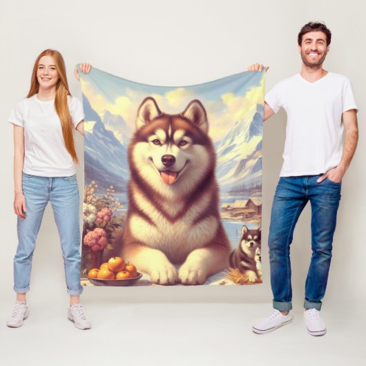 レトロシベリア絵画ハスキー フリースブランケット (インサイチュ)