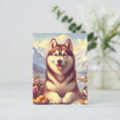 レトロシベリア絵画ハスキー ポストカード (スタンド正面)