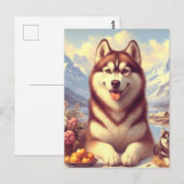 レトロシベリア絵画ハスキー ポストカード (正面/裏面)
