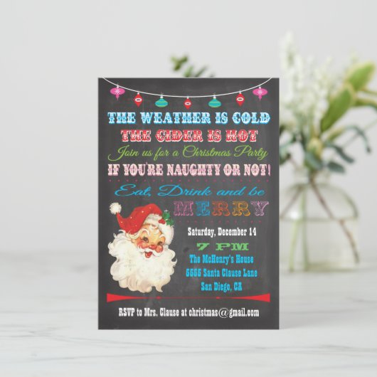 レトロシャルボードクリスマスパーティの招待状 招待状 (スタンド正面)
