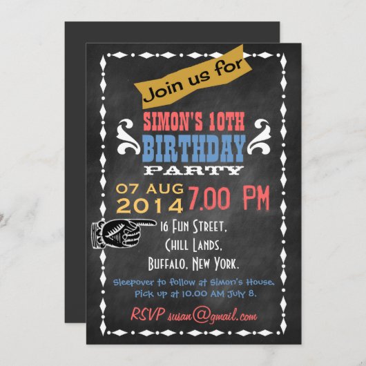 レトロシャルボード子供の誕生日パーティー 招待状 (正面/裏面)