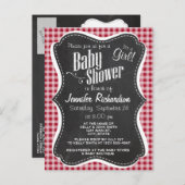 レトロシャルボード、カーミンレッドジンガム; インビテーションポストカード (正面/裏面)