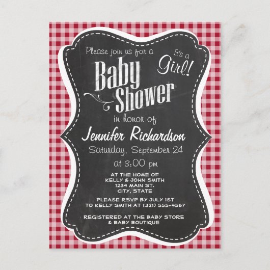 レトロシャルボード、カーミンレッドジンガム; インビテーションポストカード (正面)