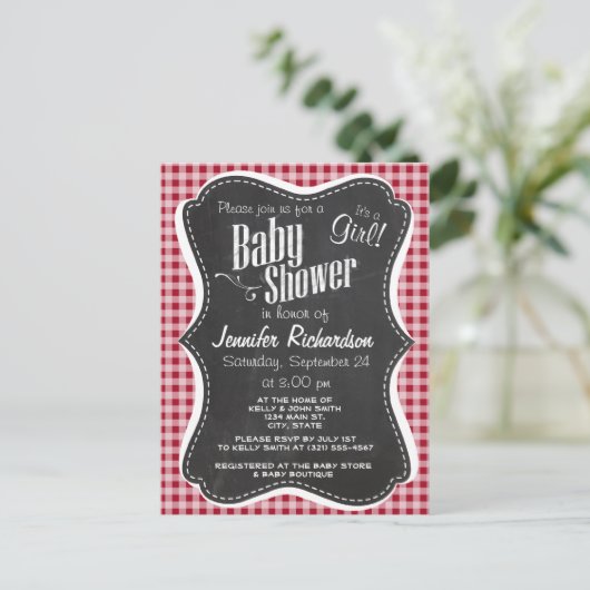 レトロシャルボード、カーミンレッドジンガム; インビテーションポストカード (スタンド正面)