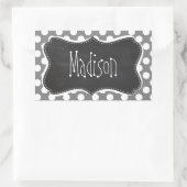 レトロシャルボード;ダークグレー水玉模様 長方形シール (バッグ)