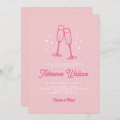 レトロシャンパン |かわいい赤面ピンクブライダルシャワー 招待状 (正面/裏面)