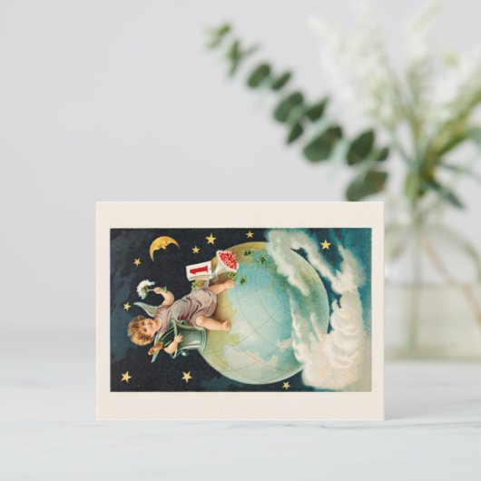 レトロシャンペンとの新年を祝って下さい シーズンポストカード (スタンド正面)