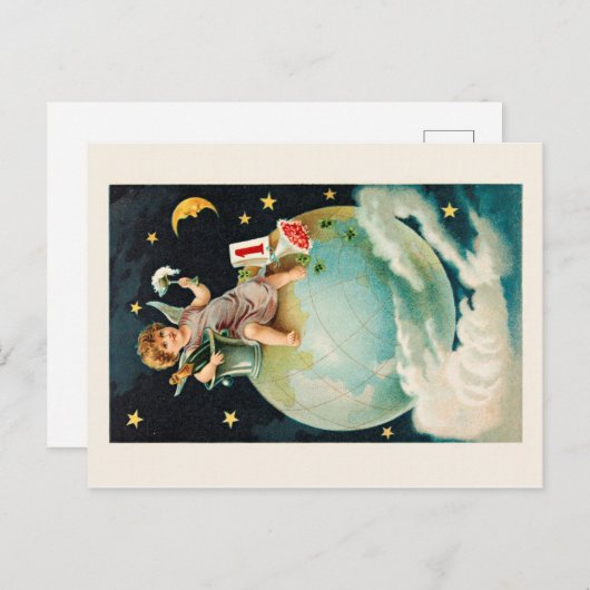 レトロシャンペンとの新年を祝って下さい シーズンポストカード (正面/裏面)