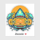 レトロシャークスケートボードオレンジブルー4"キスCtビニル シール (シート)