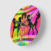 レトロシルエットとのディスコのダンス場面 ラウンド壁時計 (傾斜)