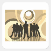 レトロシルエットの人と抽象芸術円 スクエアシール (正面)
