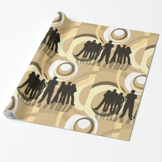 レトロシルエットの人と抽象芸術円 ラッピングペーパー (アンロールド)