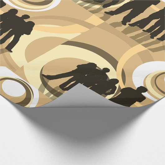 レトロシルエットの人と抽象芸術円 ラッピングペーパー