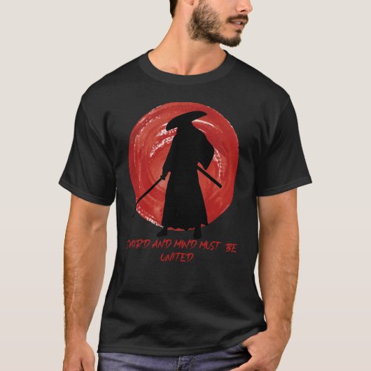 レトロシルエットサムライ - 武士の心の引用 Tシャツ (正面)