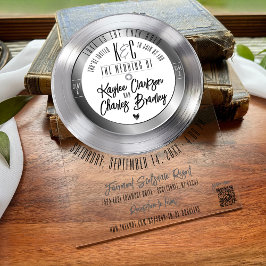 レトロシルバービニールレコードテーマ結婚ズアーチ アクリル招待状