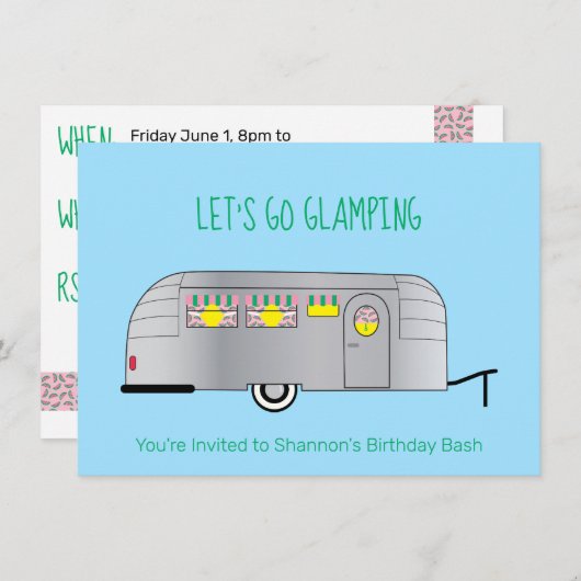 レトロシルバー ストリームライン キャンパー グランピング 招待状 (正面/裏面)