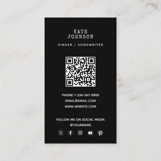 レトロシンガーミュージシャンフォトモダンミュージカルブラック 名刺 (裏面)