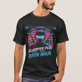 レトロシンスウェーブパイロット - ネオンヘリコプター忍者 Tシャツ