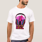レトロシンセウェーブ ロックンロール ギター Tシャツ (正面)