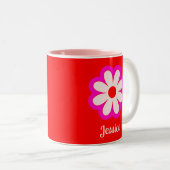 レトロシンプルのミニマルな花と名前Red & Pink ツートーンマグカップ (正面右)