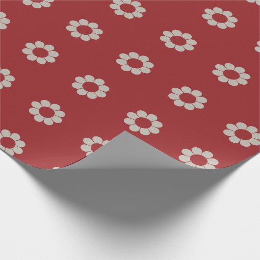 レトロシンプルの花の形状パターン |クリスマスレッド ラッピングペーパー (角)