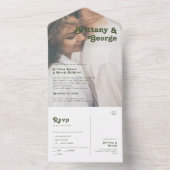 レトロシンプルオリーブグリーン色あせた写真シールと送信 オールインワン招待状 (内側)