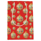 レトロシンプルクリスマス装飾模様 ミディアムペーパーバッグ (正面)