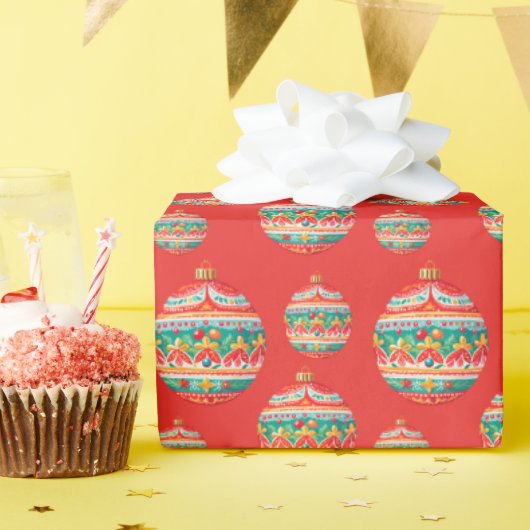 レトロシンプルクリスマス装飾模様 ラッピングペーパー (誕生日パーティー)
