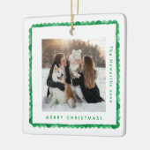 レトロシンプルグリーンフレーム写真広場クリスマス セラミックオーナメント (左)