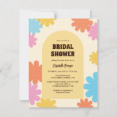 レトロシンプルグルービーフラワーズブライダルシャワー 招待状 (正面)