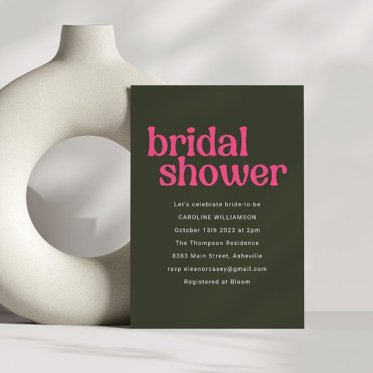 レトロシンプルグルービーホットピンクグリーンブライダルシャワー 招待状