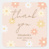 レトロシンプルシックデイジーガールベビーシャワーありがとう スクエアシール (正面)